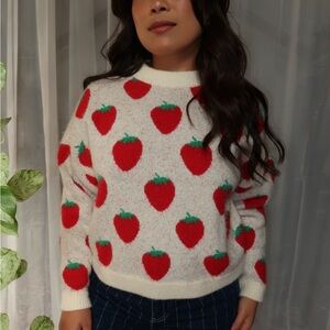 Lisa Says Gah Red and White Strawberry Sweater
